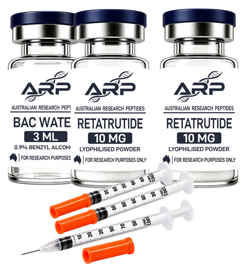 Retatrutide Value Bundle — 2 × Retatrutide 10mg + BAC Water 3ml + 0.5 mL Graduated Syringes 20 Pack, as supplied